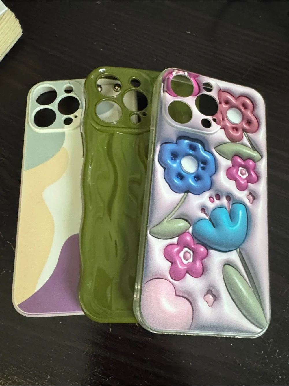 Floral Embossed Olive Green Silicone Phone Case - Protective Decorative Cover